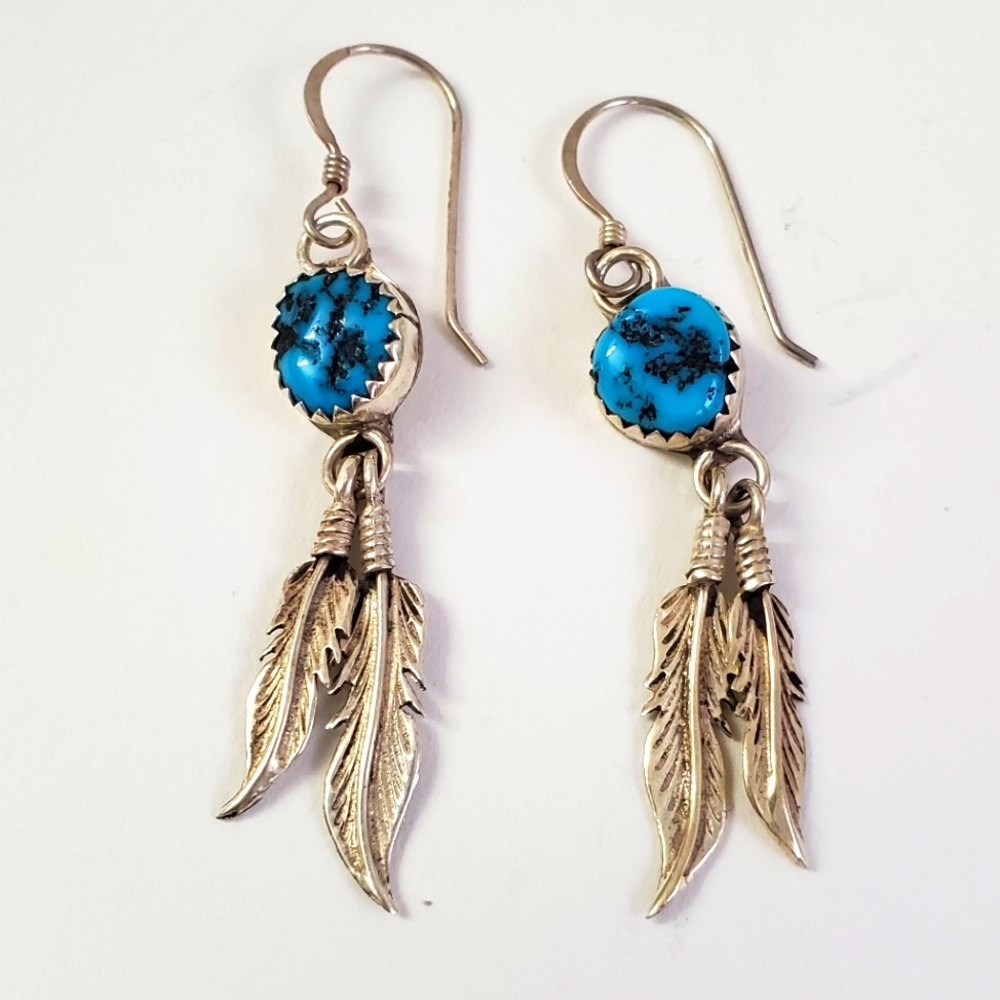 Sterling Silver 925 Turquoise Native American Style Dangle Earrings